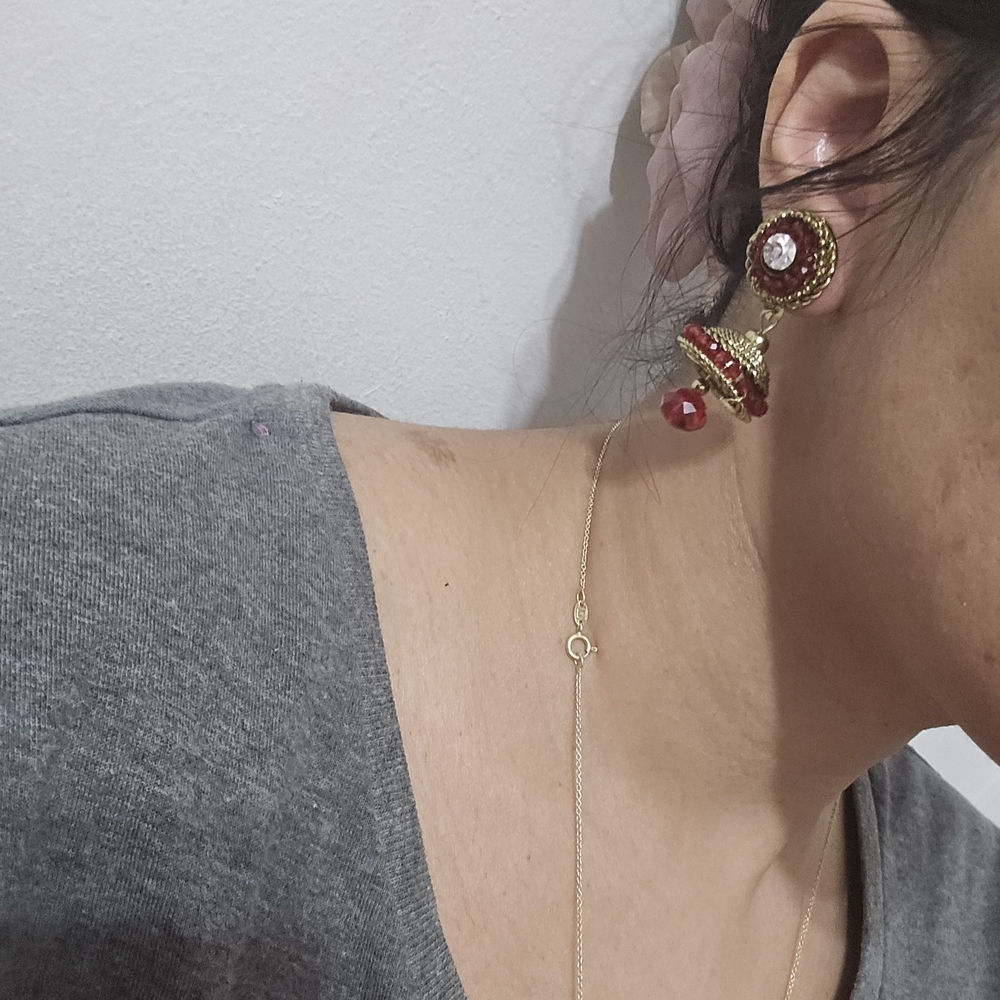 Elegant Gold and Red Jhumka Earrings